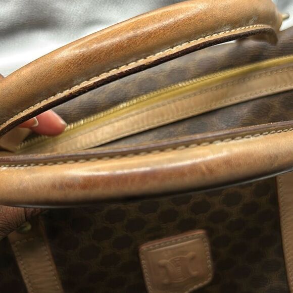 Celine Boston 30 Bag Brown Tan Signature Lattice Logo Print Top Handle Duffle - Picture 15 of 16